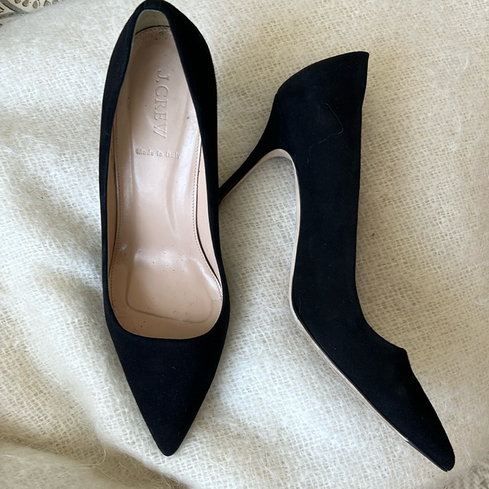 Black suede J Crew pumps in size 9.